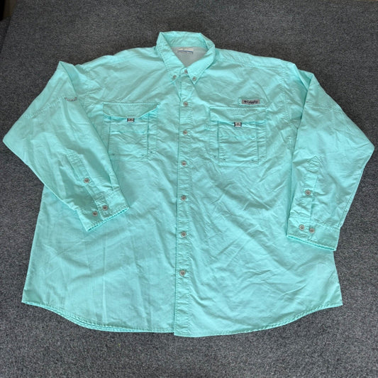 Columbia PFG Mens XXL Mint Green Long Sleeve Fishing Shirt Omni-Shade Vented