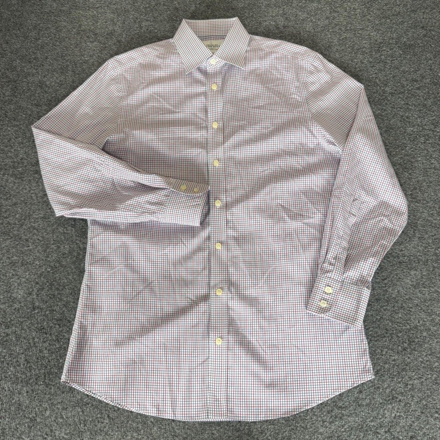 Charles Tyrwhitt Men 15.5 33 Slim Fit Non Iron Cotton Check Dress Shirt Red Blue