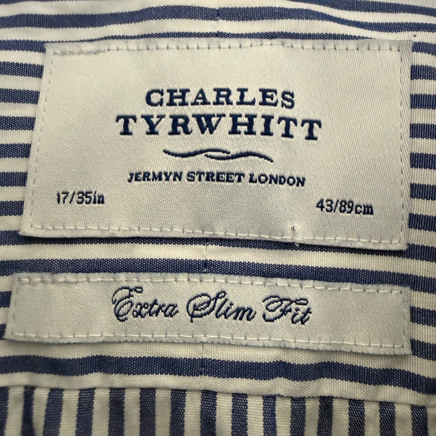 Charles Tyrwhitt Mens Extra Slim Fit French Cuff Striped Dress Shirt 17/35 Blue