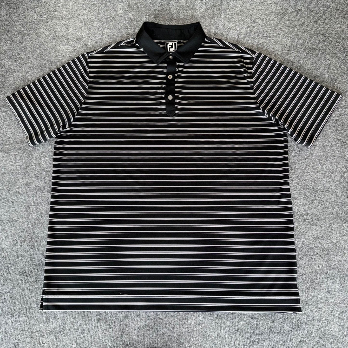FootJoy Athletic Fit Polo Shirt Mens XL Black Striped Golf Performance Stretch