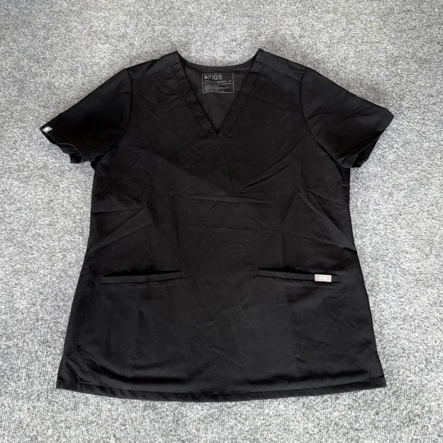 Figs Womens Tops Figs Casma Three Pocket Black Scrub Medium Short Sleeve Nurse