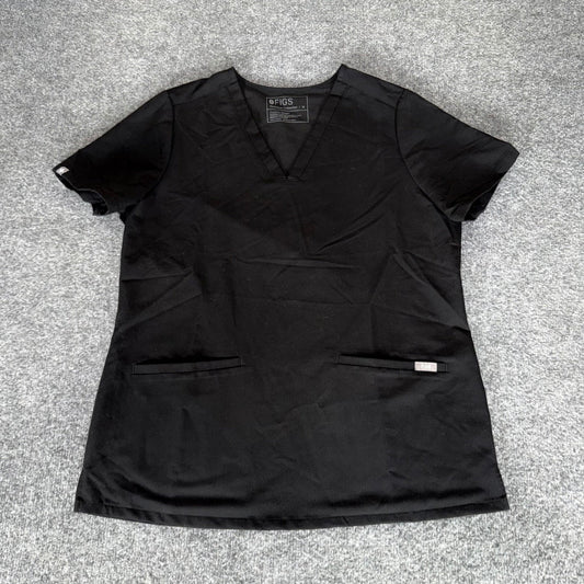 Figs Womens Tops Figs Casma Three Pocket Black Scrub Medium Short Sleeve Nurse