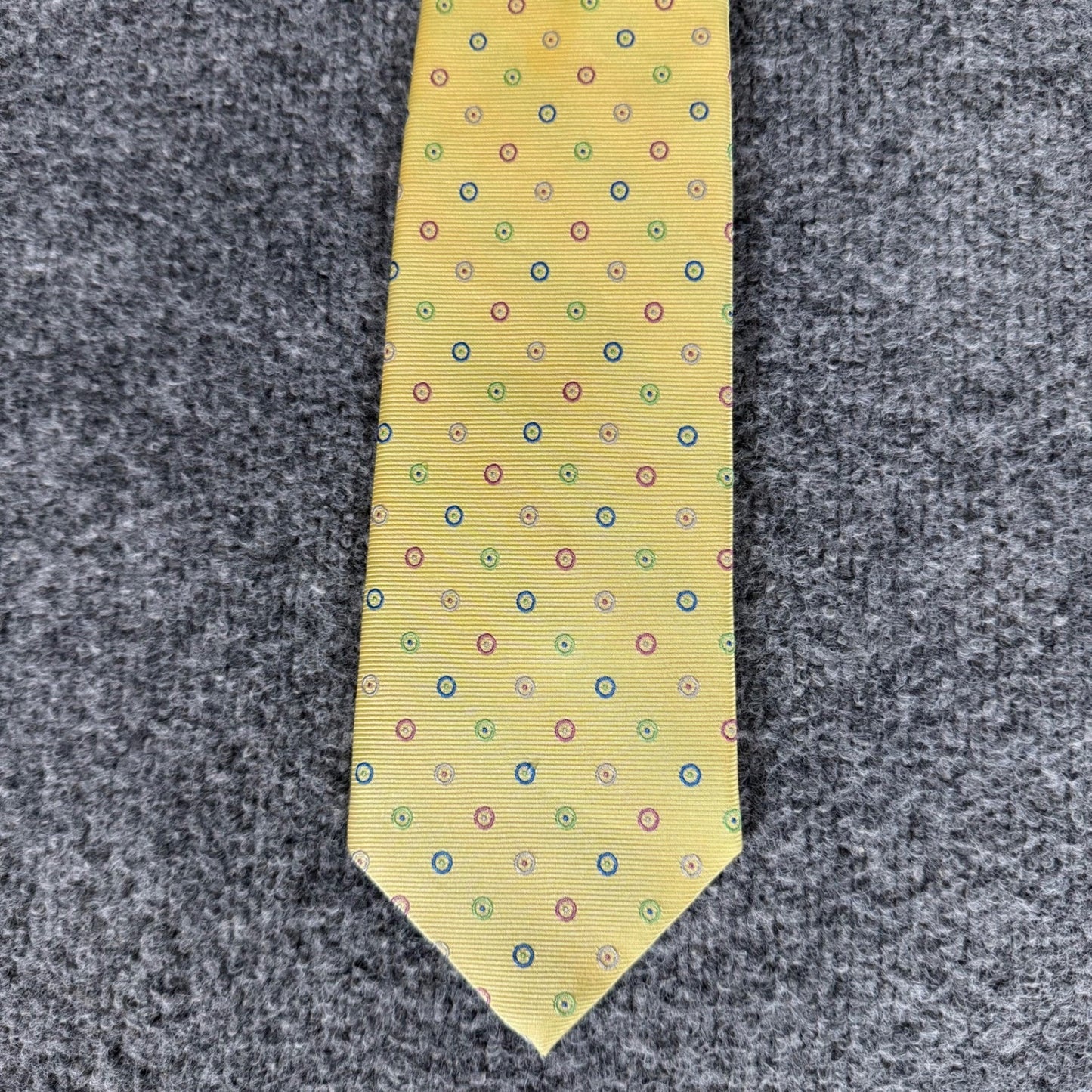 Brooks Brothers Mens Yellow Silk Geometric Circle Pattern Necktie Made in USA
