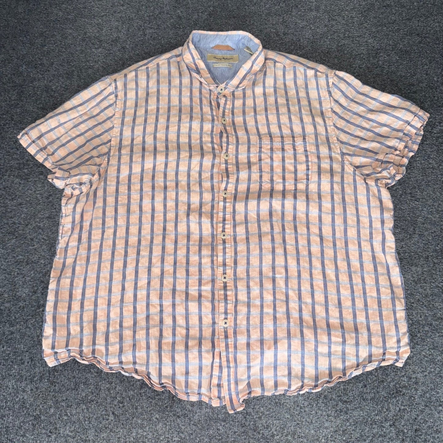 Tommy Bahama Mens XXL Island Modern Fit Linen Blend Plaid Short Sleeve Shirt