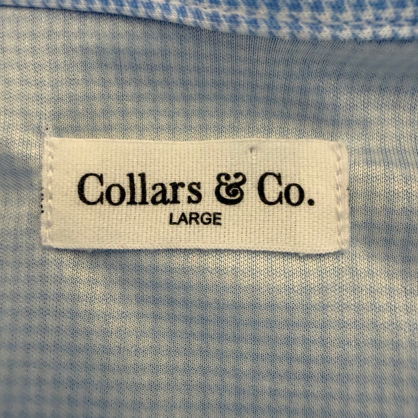 Collars & Co Polo Shirt Men Large Blue Houndstooth Dress Collar Business Stretch
