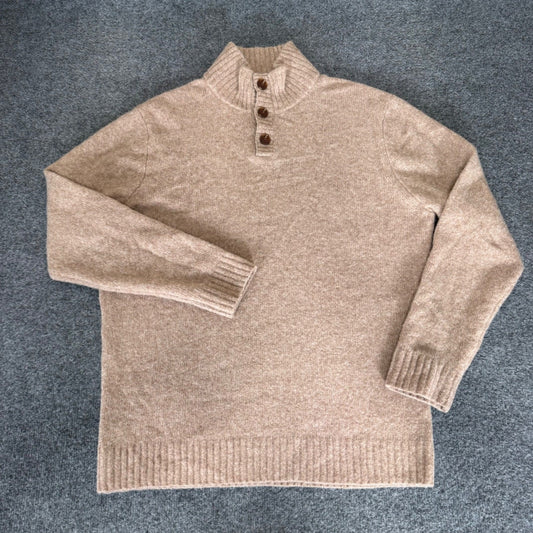 Collars & Co Men XL Wool Blend Mock Neck Button Sweater Tan Knit Casual Pullover