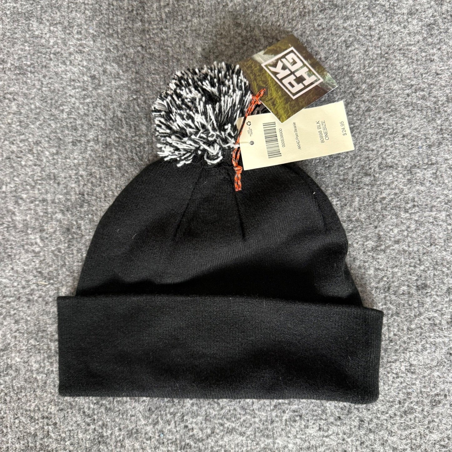 AKHG Duluth Trading Mens Pom Beanie Black Knit Cuffed Winter Hat NWT Outdoor
