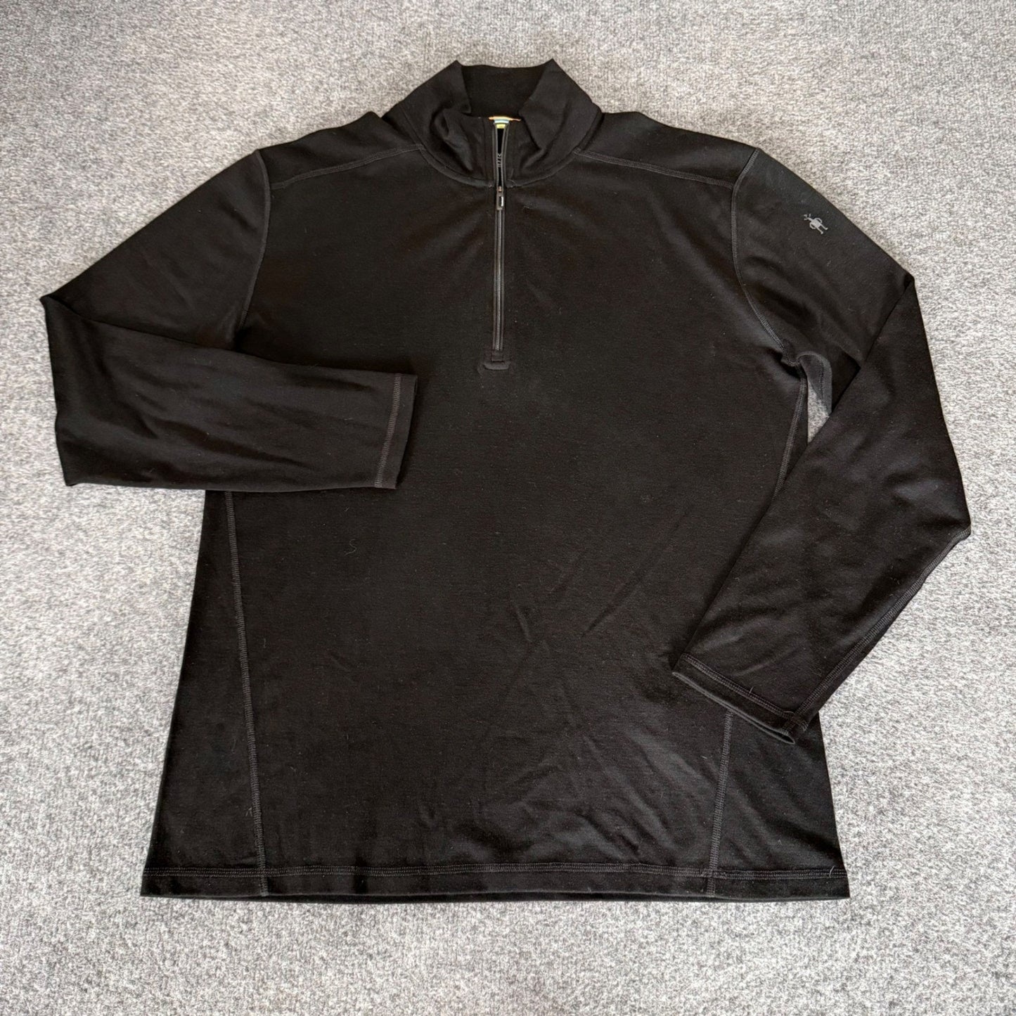 Smartwool Mens XL Black 100% Merino Wool Quarter Zip Base Layer Pullover Top