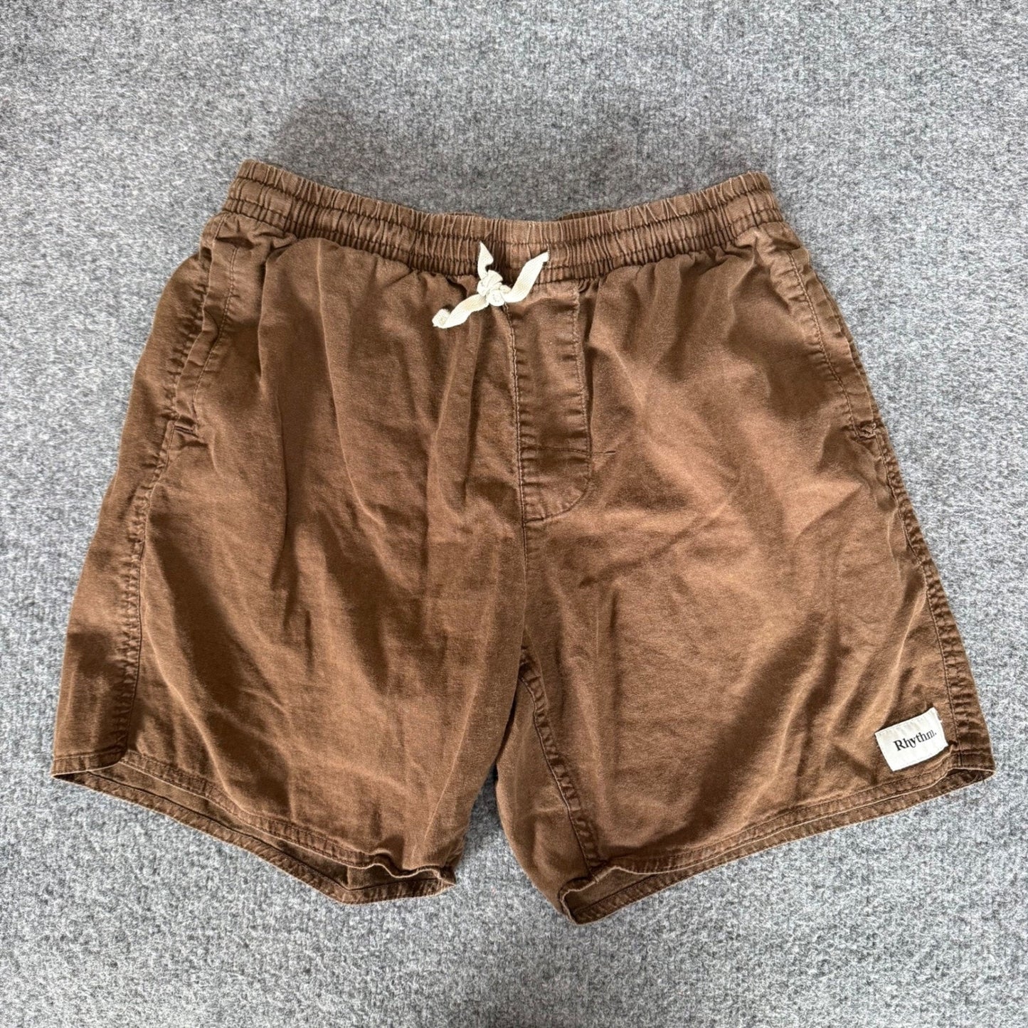 Rhythm. Classics Mens Brown Linen Cotton Blend Drawstring Shorts Size 33