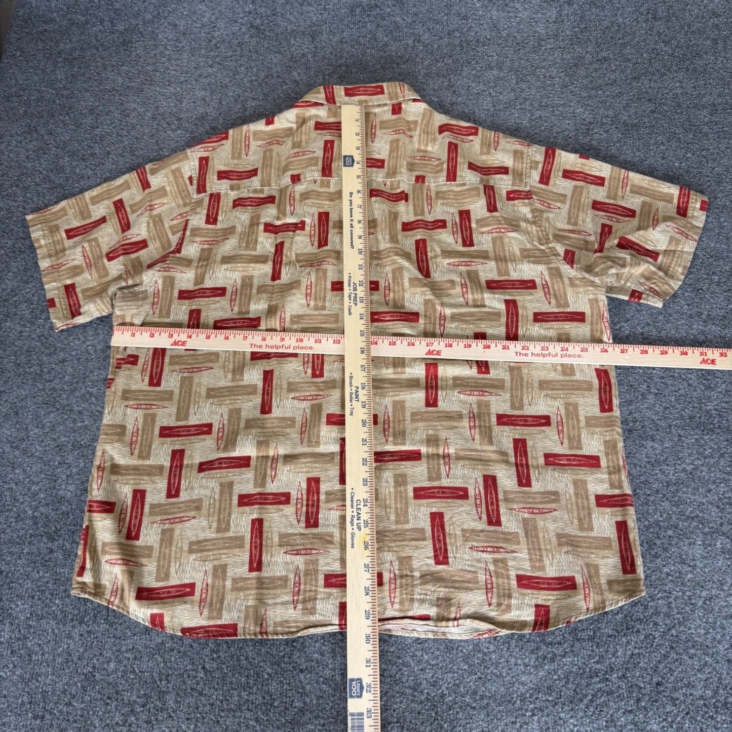 Woolrich Shirt Mens XL Khaki AOP Kayaks Short Sleeve Button Up Outdoor Casual