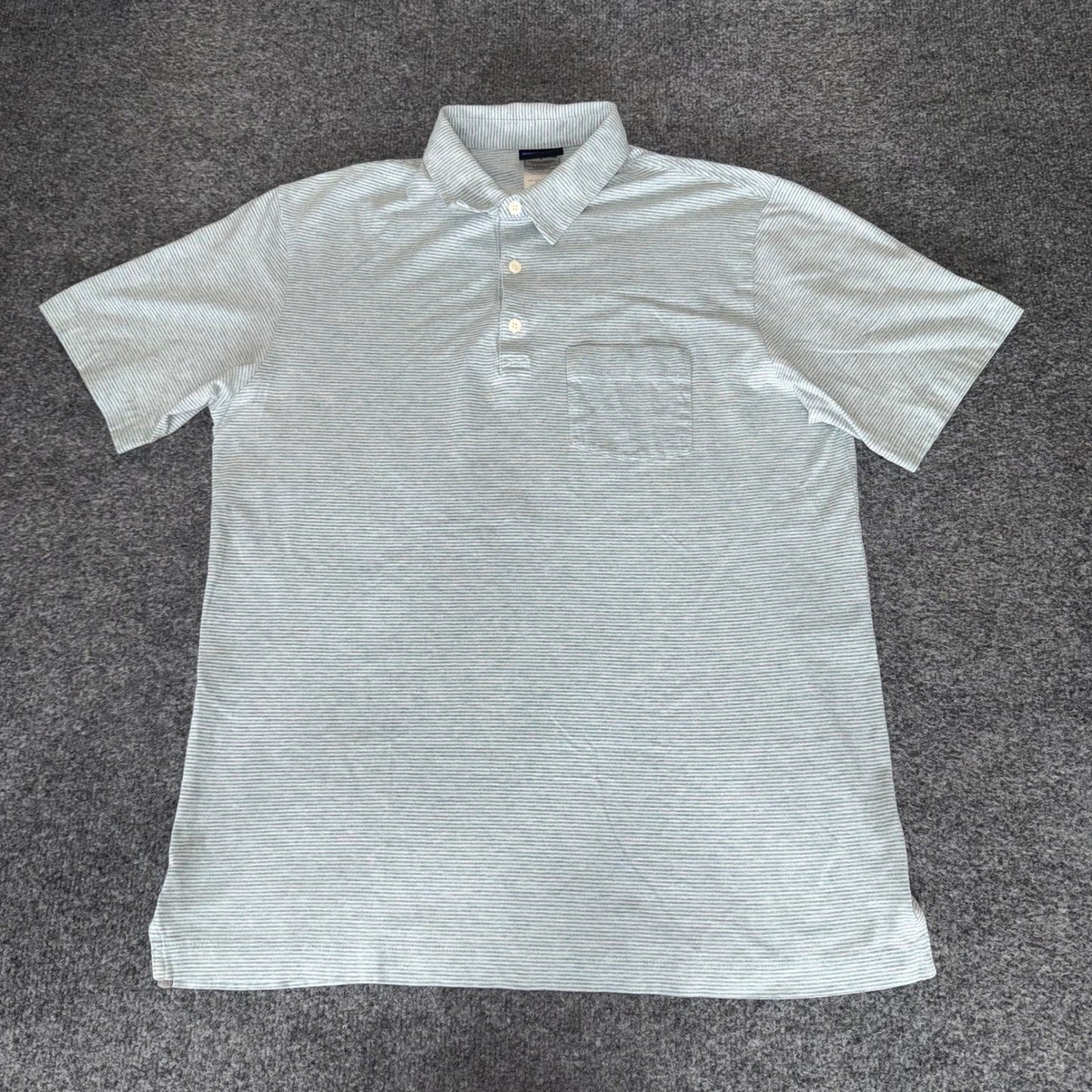 Patagonia Mens Medium Organic Cotton Striped Polo Shirt Blue Short Sleeve Casual