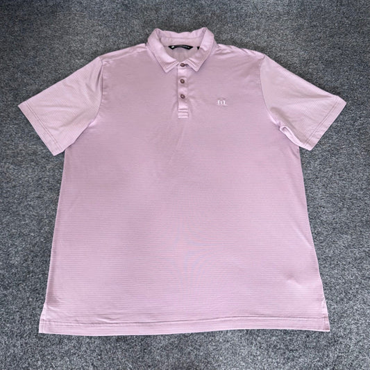 Travis Mathew Polo Shirt Mens XL Purple Striped Golf Performance Short Sleeve