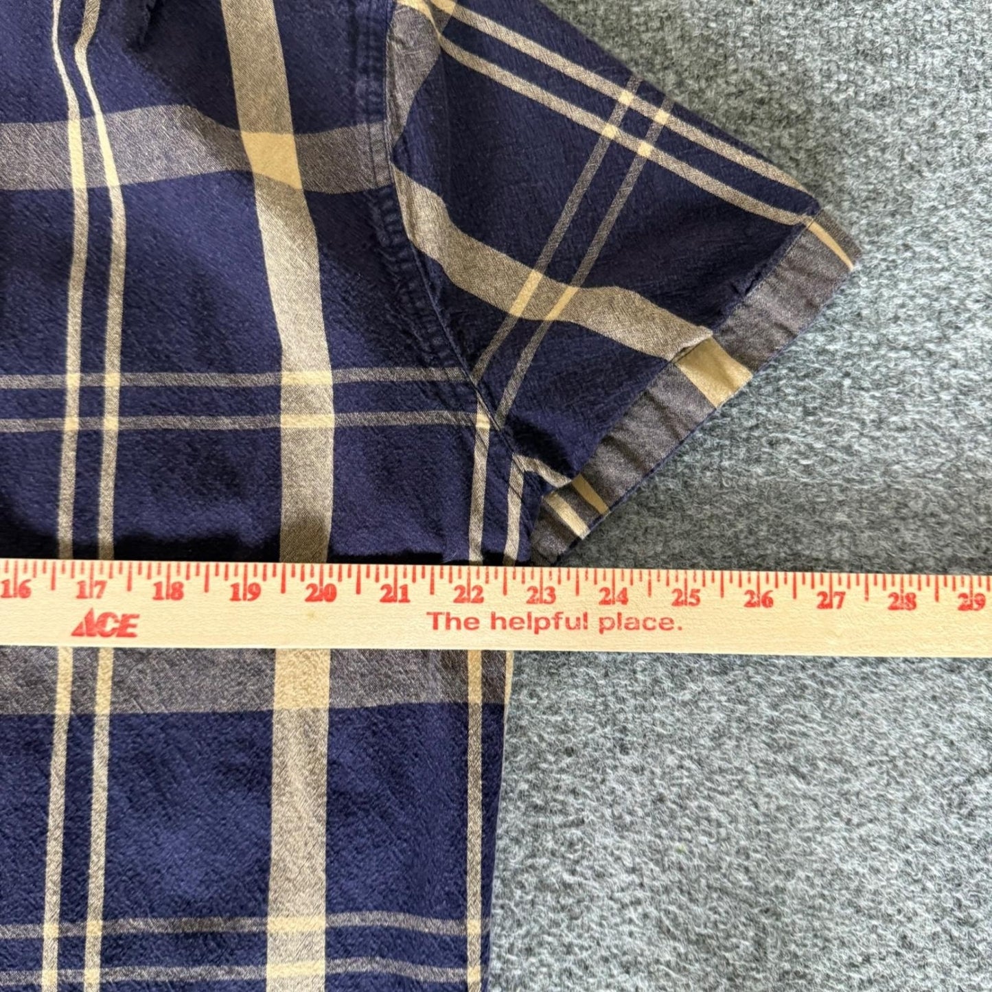 J.Crew Mens L Navy Tan Plaid Short Sleeve Button Up Shirt Cotton Casual Classic