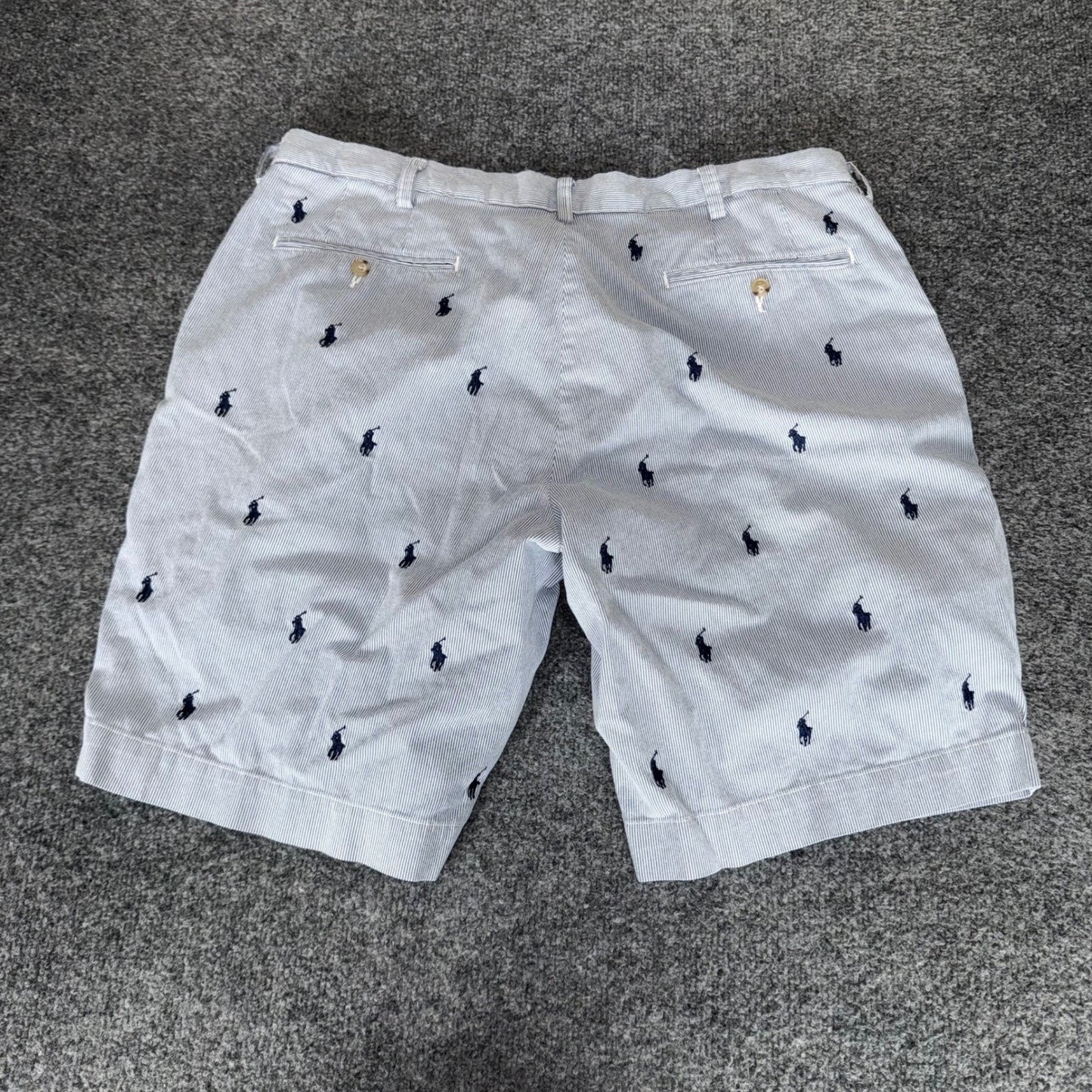 Polo Ralph Lauren Seersucker Shorts Mens 38 Blue Striped AOP Pony Embroidered