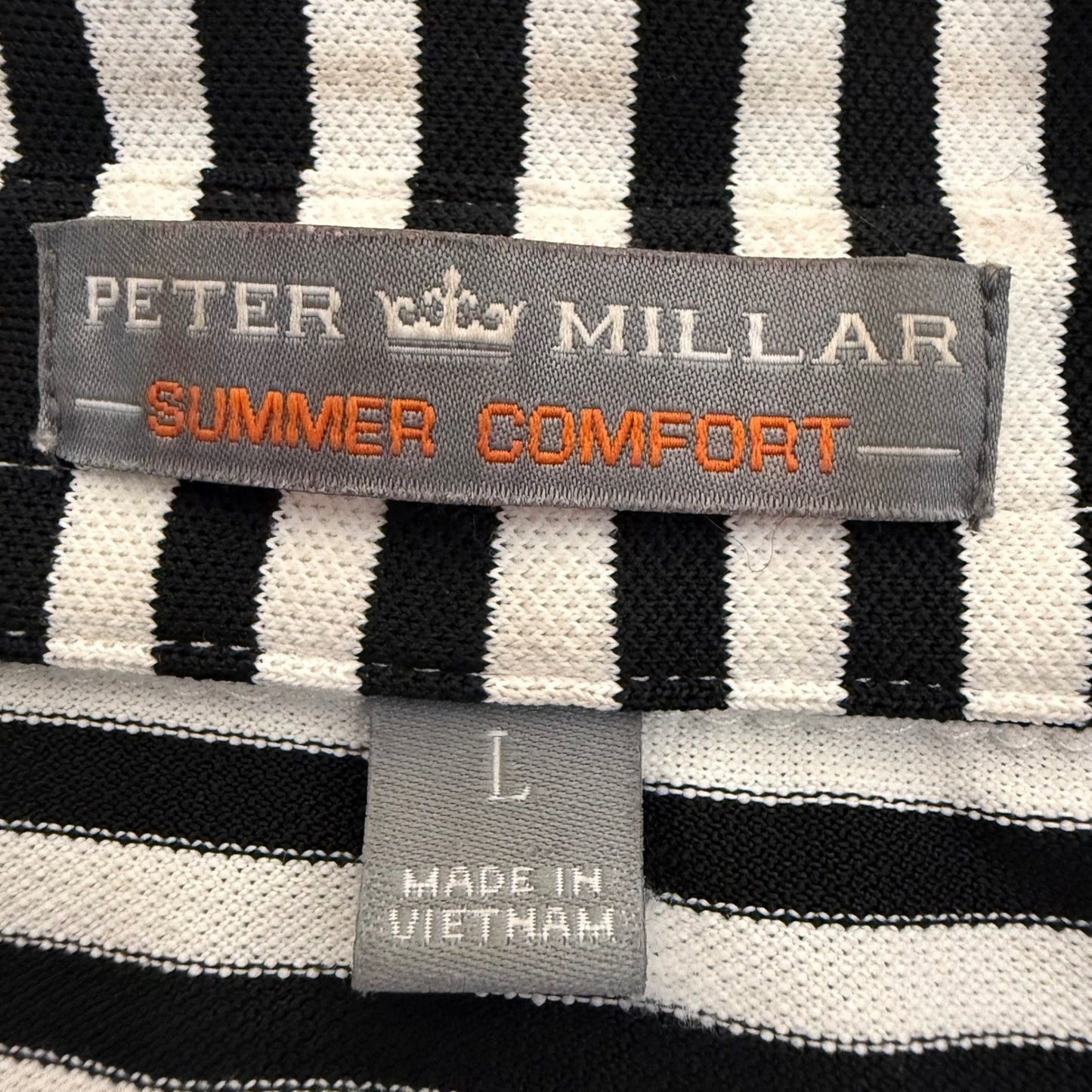 Peter Millar Summer Comfort Polo Shirt Men Large Black White Striped Golf Casual