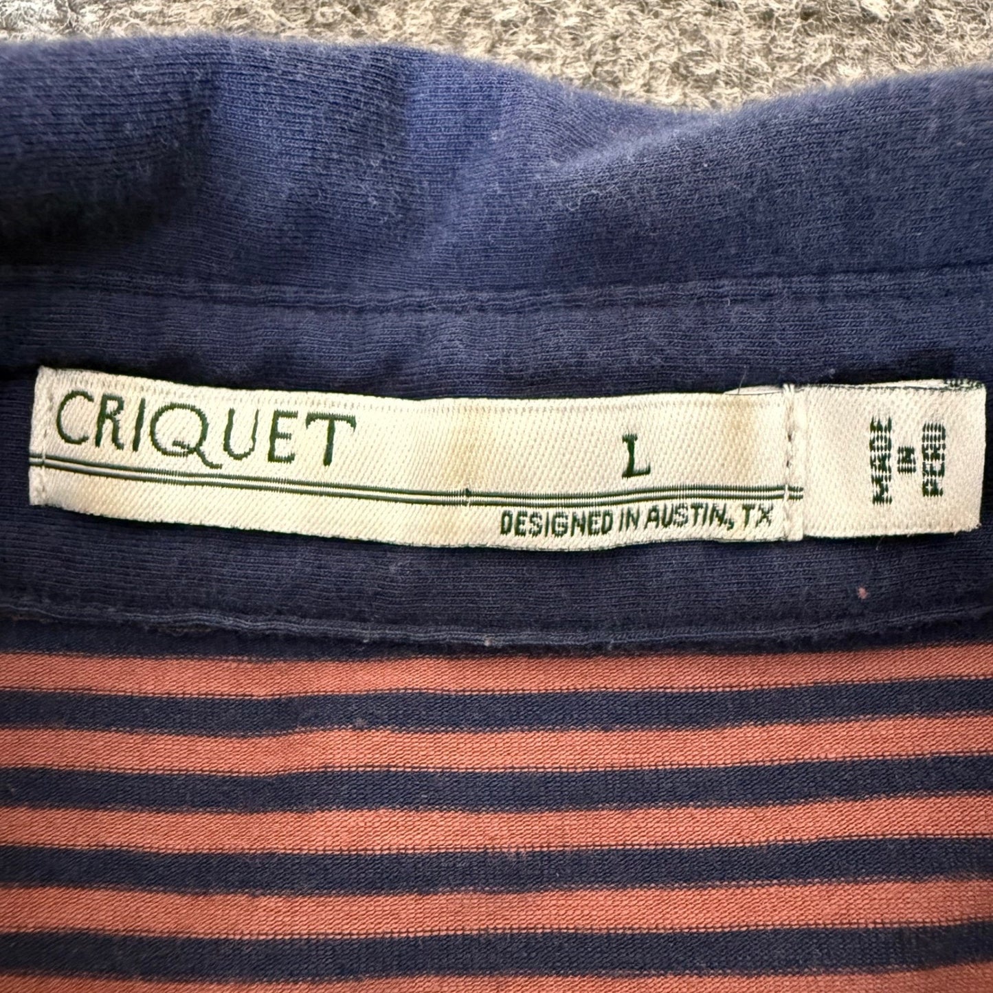 Criquet Polo Shirt Mens Large Navy Red Stripe Pima Cotton Casual Golf Preppy