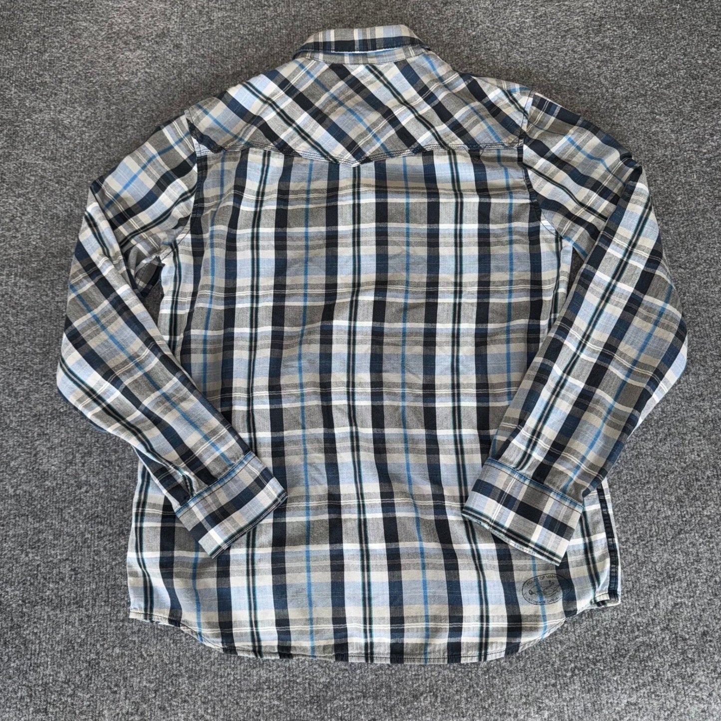 Vans Western Shirt Mens Large Blue Plaid Snap Button Long Sleeve Casual Cowboy