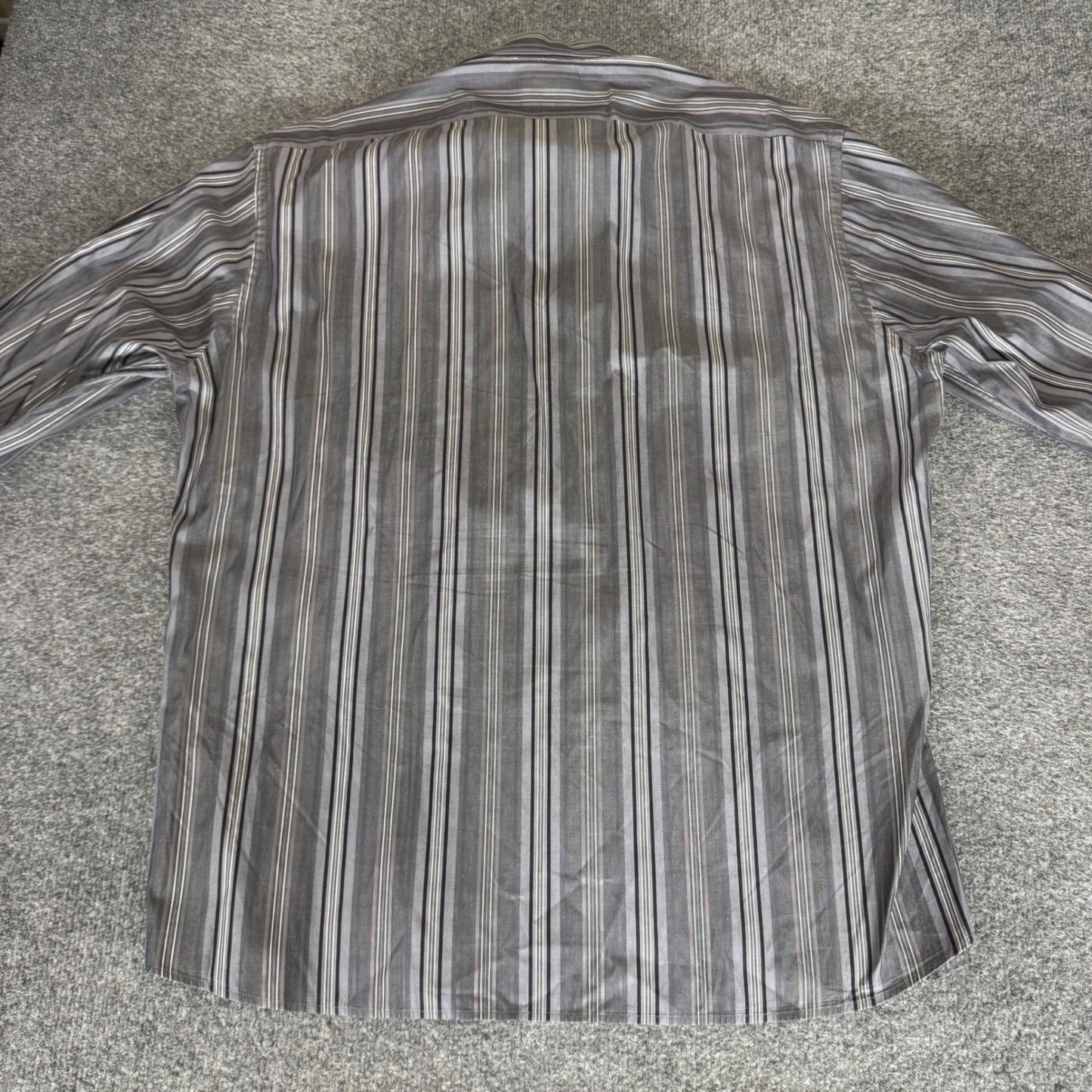 Faconnable Mens XL Tall Grey Striped Long Sleeve Cotton Button Down Shirt Casual