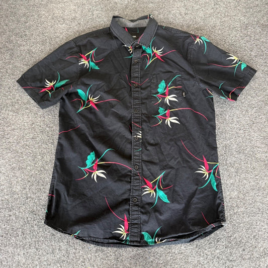 Vans Mens Small Black Tropical Bird Paradise Floral Short Sleeve Button Up Skate