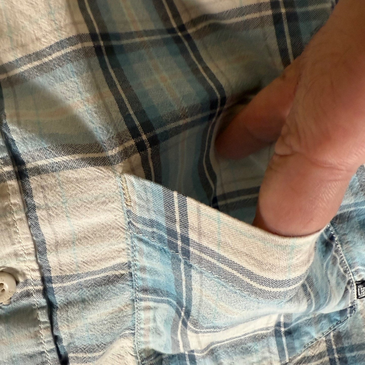 Vans Shirt Mens Large Blue Plaid Short Sleeve Button Up Casual Skate Y2K Grunge