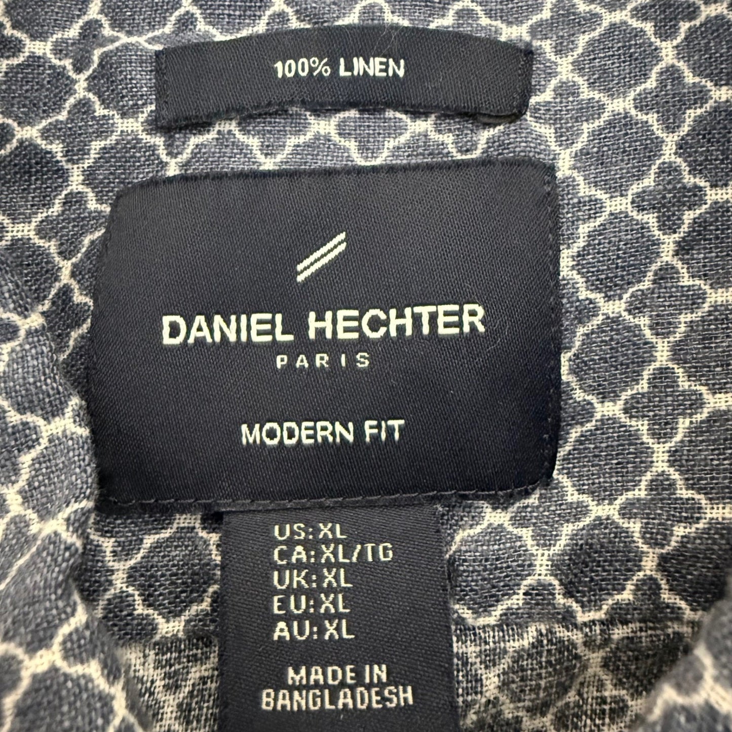 Daniel Hechter Paris Linen Shirt Mens XL Geometric Short Sleeve Button Up Casual