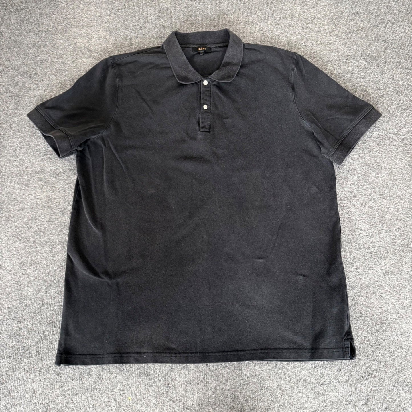 Quince Mens Organic Cotton Stretch Polo Shirt Black Short Sleeve Large Casual