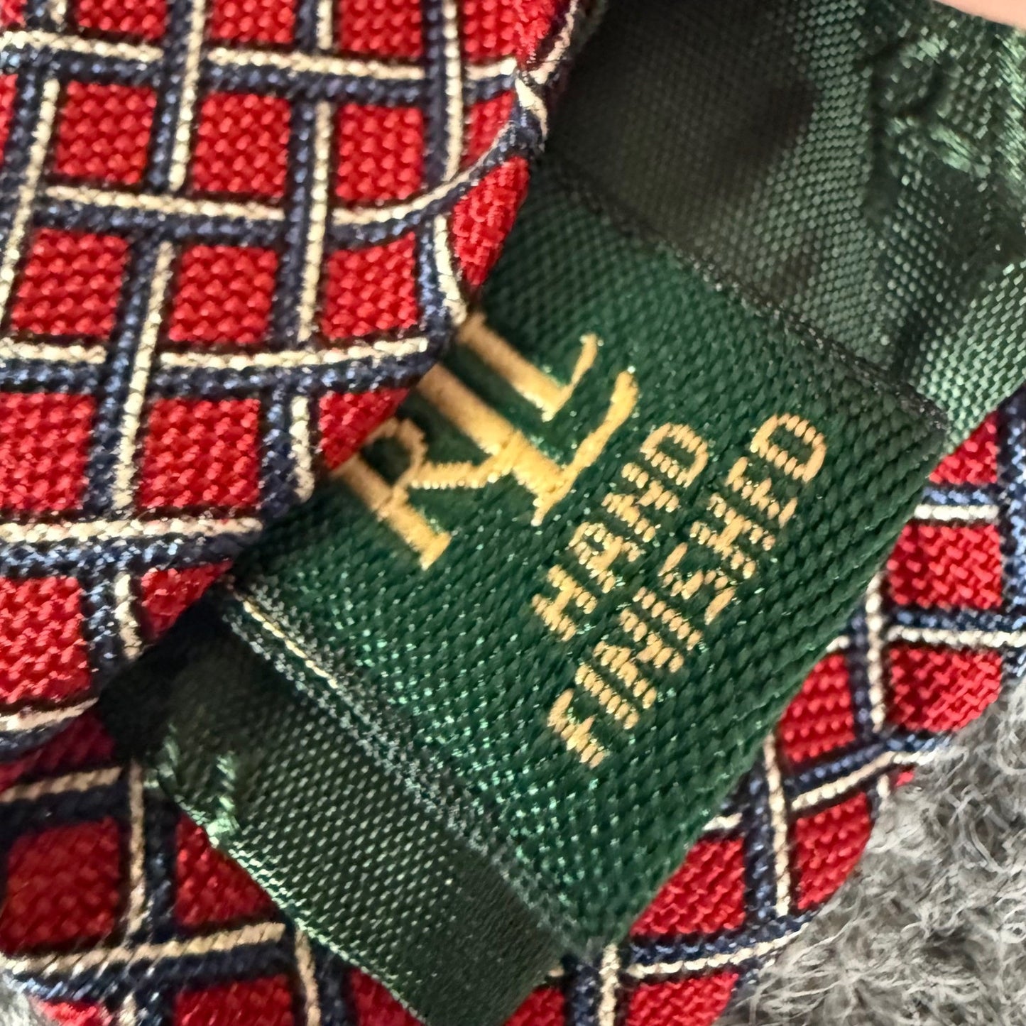 Lauren Ralph Lauren Green Label Mens Red Grid Silk Tie Hand Finished USA Made