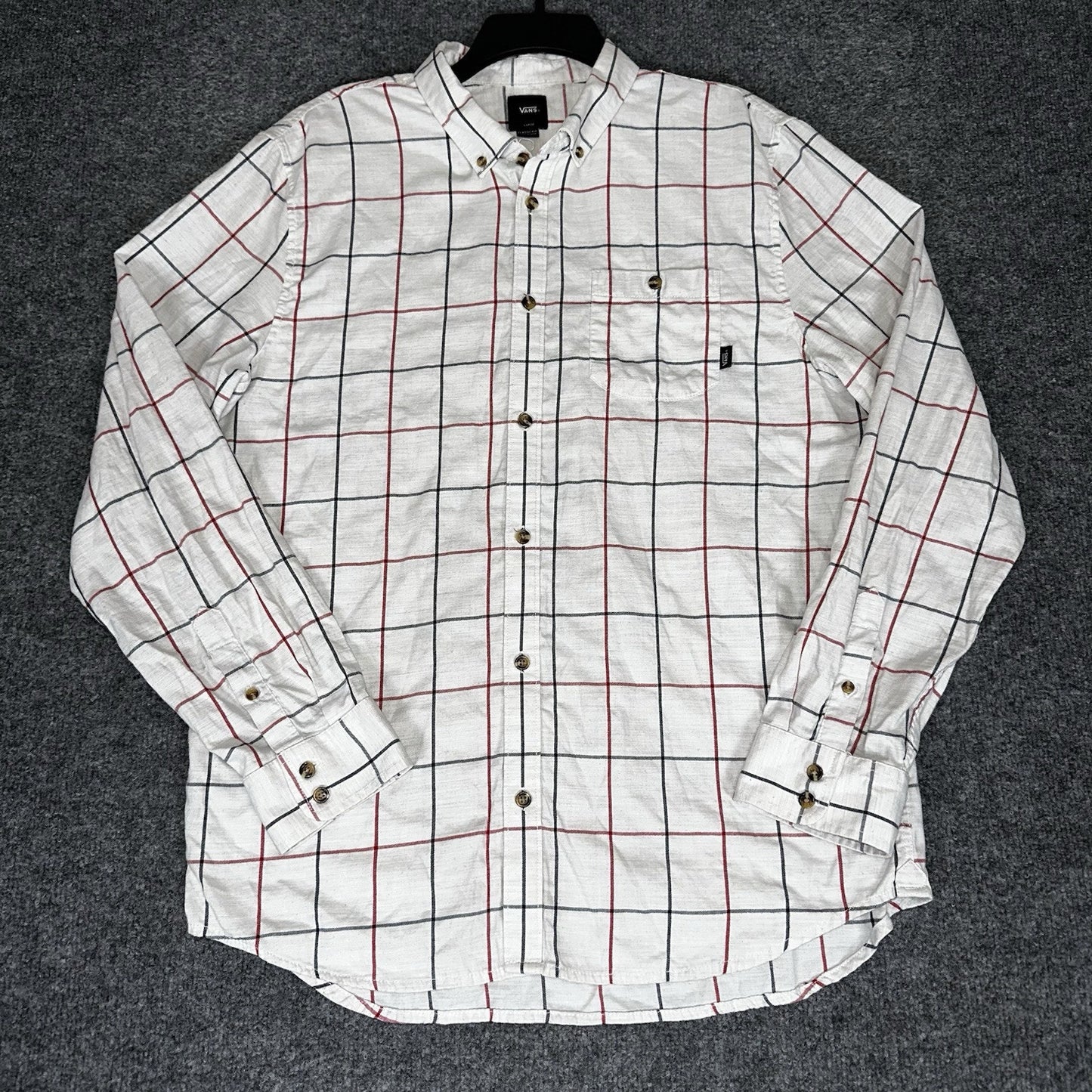 Vans Shirt Mens Large Plaid Long Sleeve Button-Down Skater Pocket Casual Adult