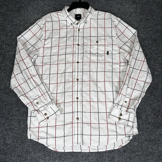 Vans Shirt Mens Large Plaid Long Sleeve Button-Down Skater Pocket Casual Adult