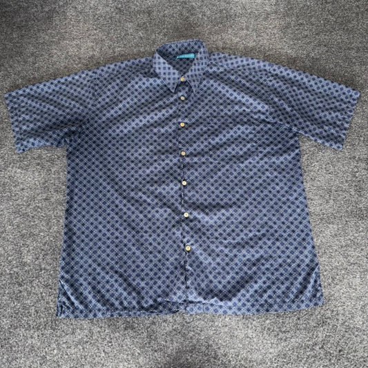 Tori Richard Mens L Blue Geometric Short Sleeve Button Up Shirt Hawaiian Resort