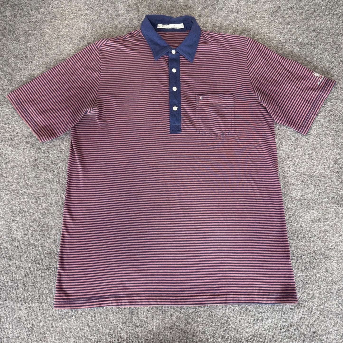 Criquet Polo Shirt Mens Large Navy Red Stripe Pima Cotton Casual Golf Preppy