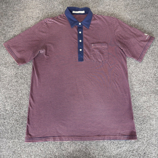Criquet Polo Shirt Mens Large Navy Red Stripe Pima Cotton Casual Golf Preppy