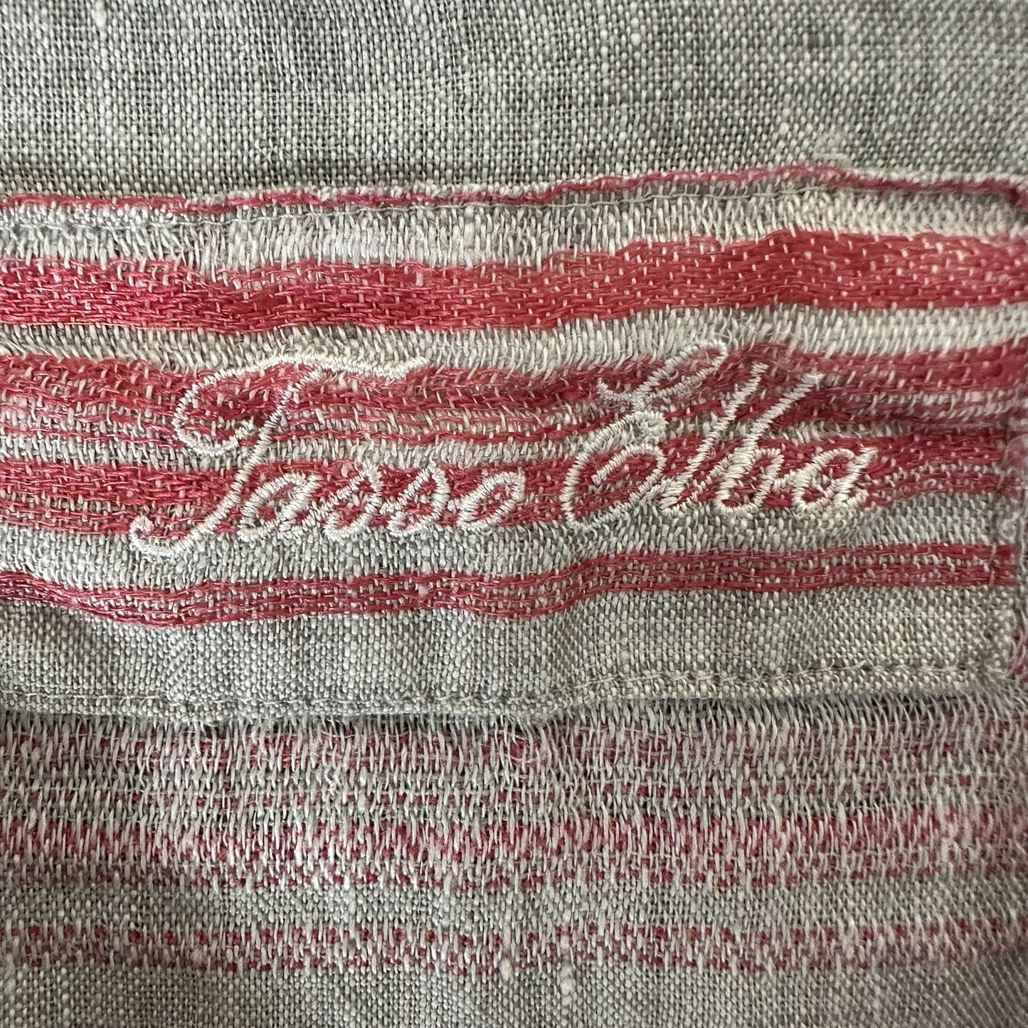 Tasso Elba Shirt Mens XL Grey Red 100% Linen Short Sleeve Button Up Casual Adult