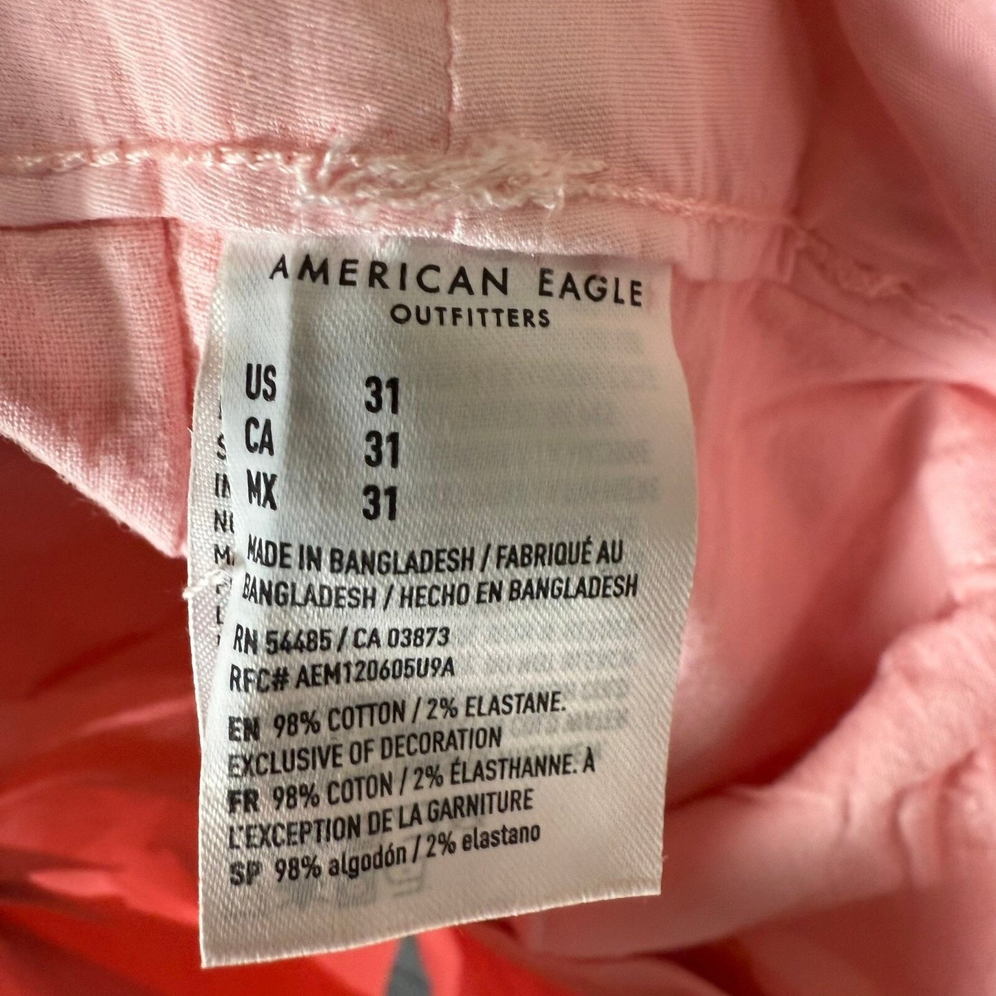American Eagle Chino Shorts Mens 31x9 Light Pink Next Level Flex Mid Rise Casual