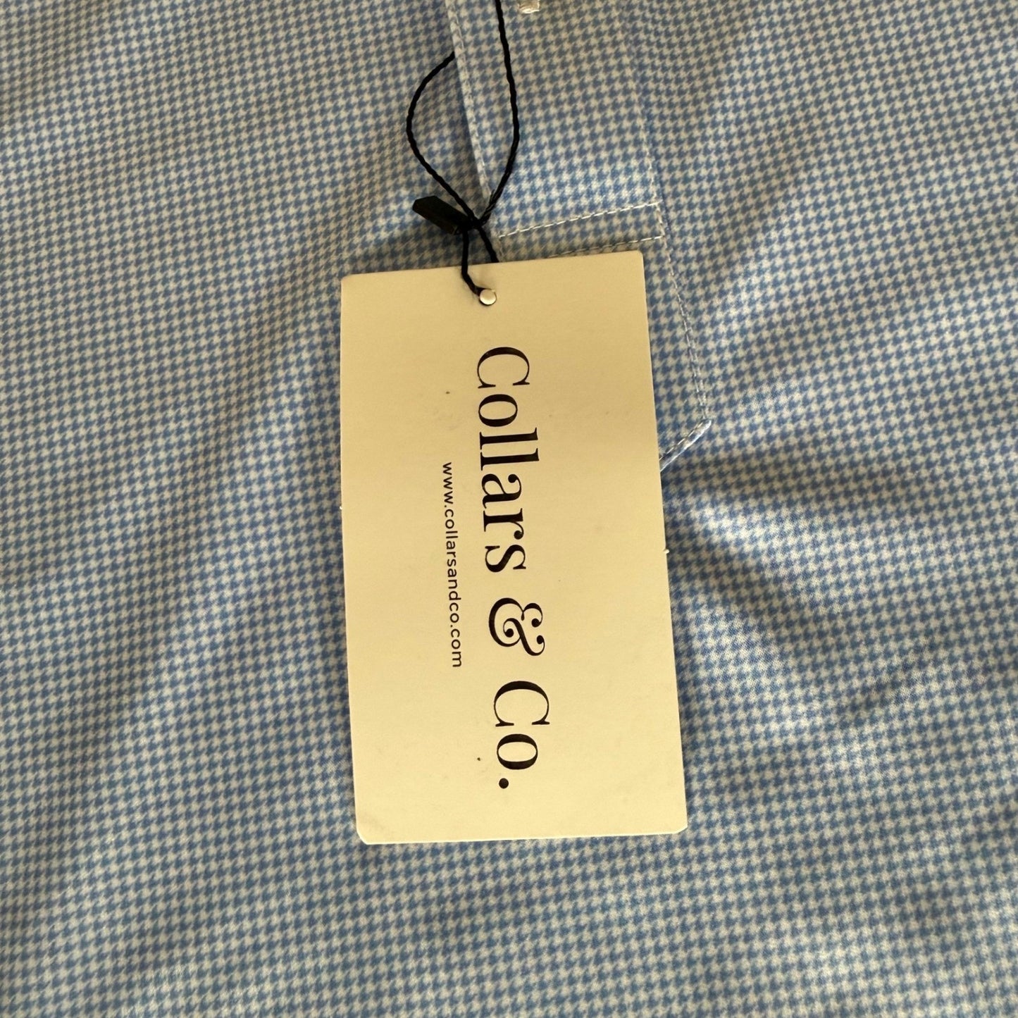 Collars & Co Polo Shirt Men Large Blue Houndstooth Dress Collar Business Stretch
