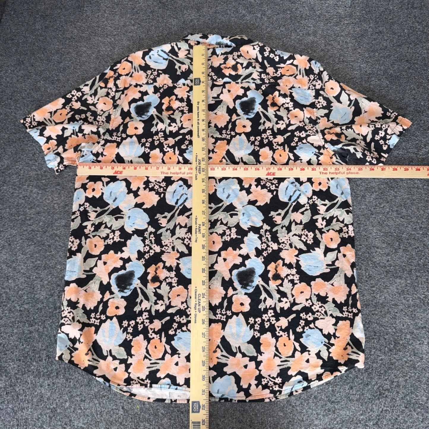 RVCA Mens XXL Regular Fit Floral Print Short Sleeve Button Up Shirt Black Peach