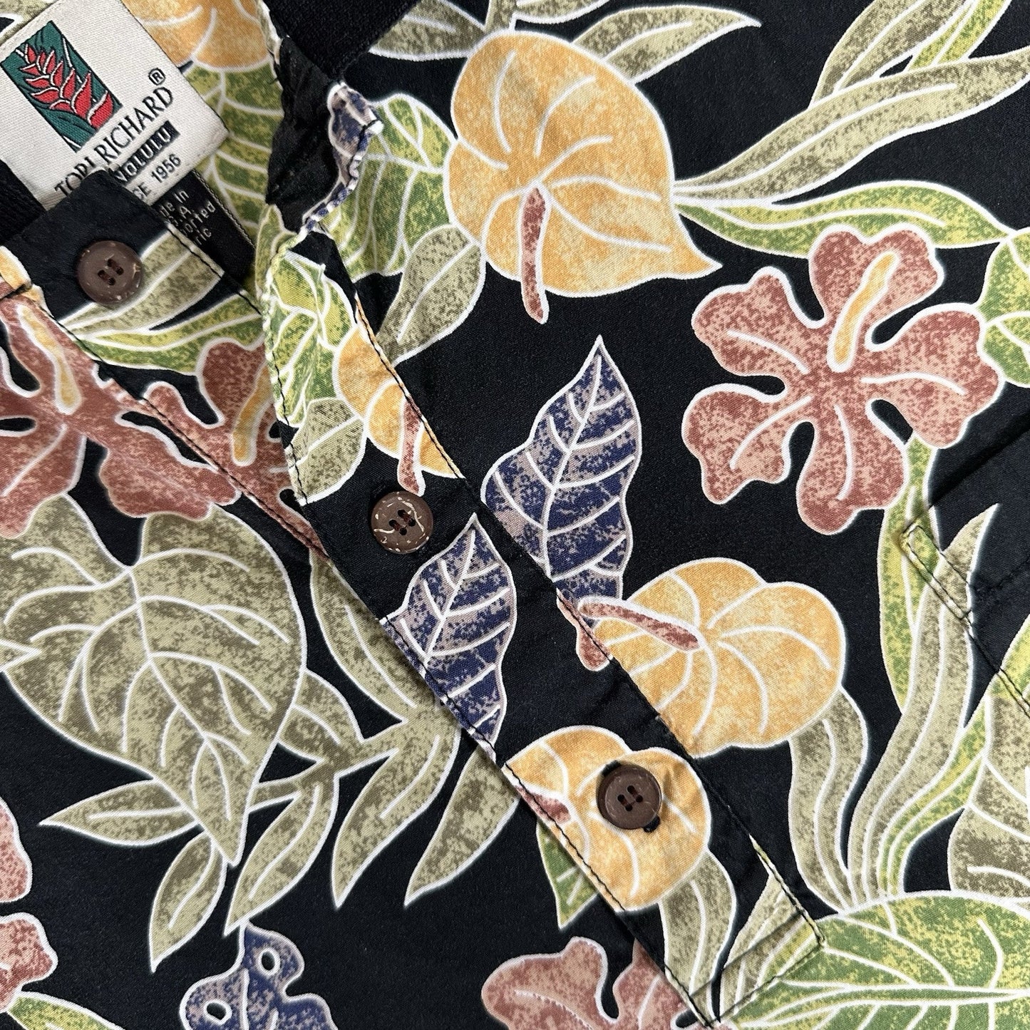 Tori Richard Polo Hawaiian Shirt Mens Large Floral Short Sleeve Pocket VTG Adult