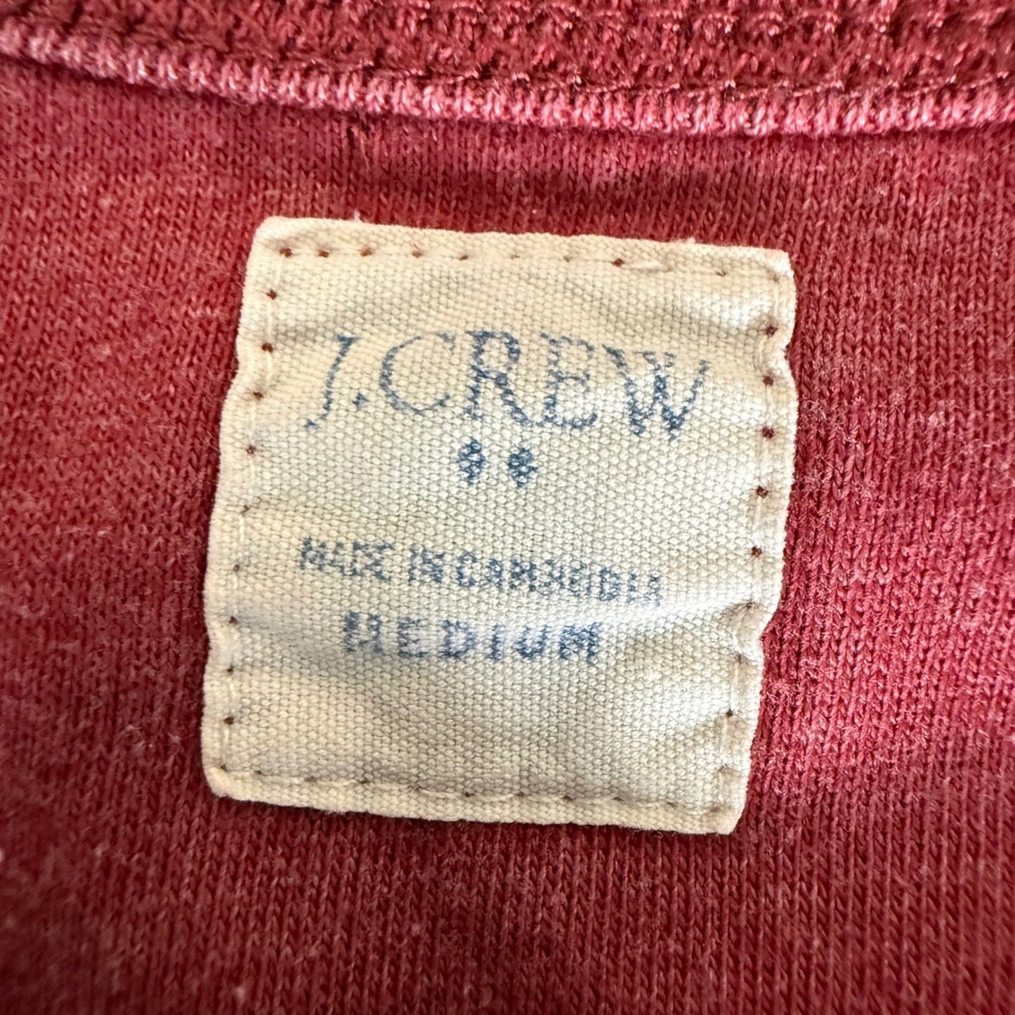 J.Crew Mens Medium Red Cotton Long Sleeve Henley Shirt Casual Soft Classic Basic
