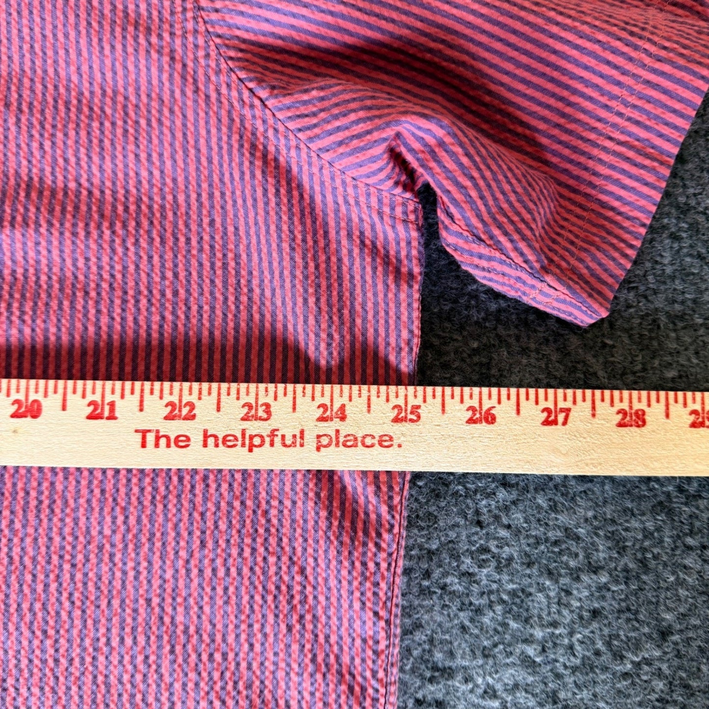 Cremieux Seersucker Shirt Mens XL Red Striped Short Sleeve Button Up Casual Top