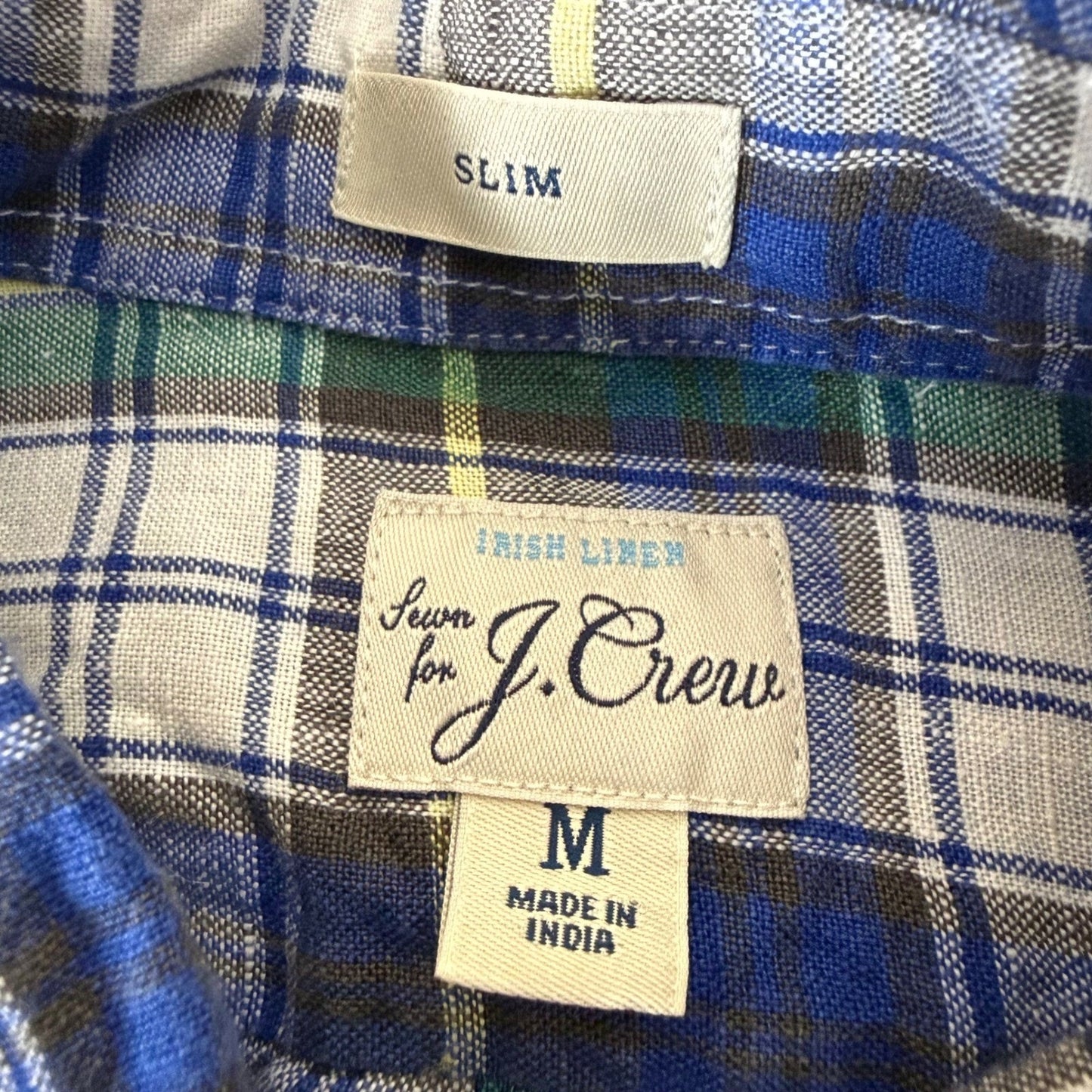 J.Crew Baird McNutt Irish Linen Shirt Mens Medium Slim Fit Blue Green Plaid