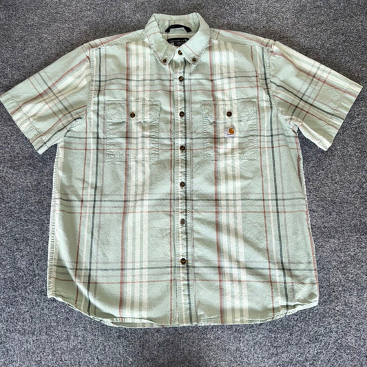 Carhartt Shirt Mens Large Green Plaid Button Down Short Sleeve Casual Workwear