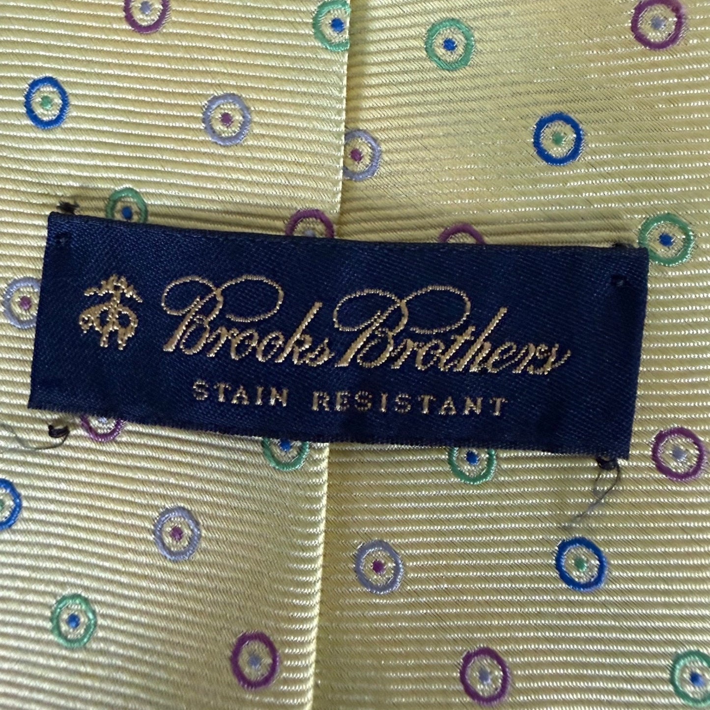 Brooks Brothers Mens Yellow Silk Geometric Circle Pattern Necktie Made in USA