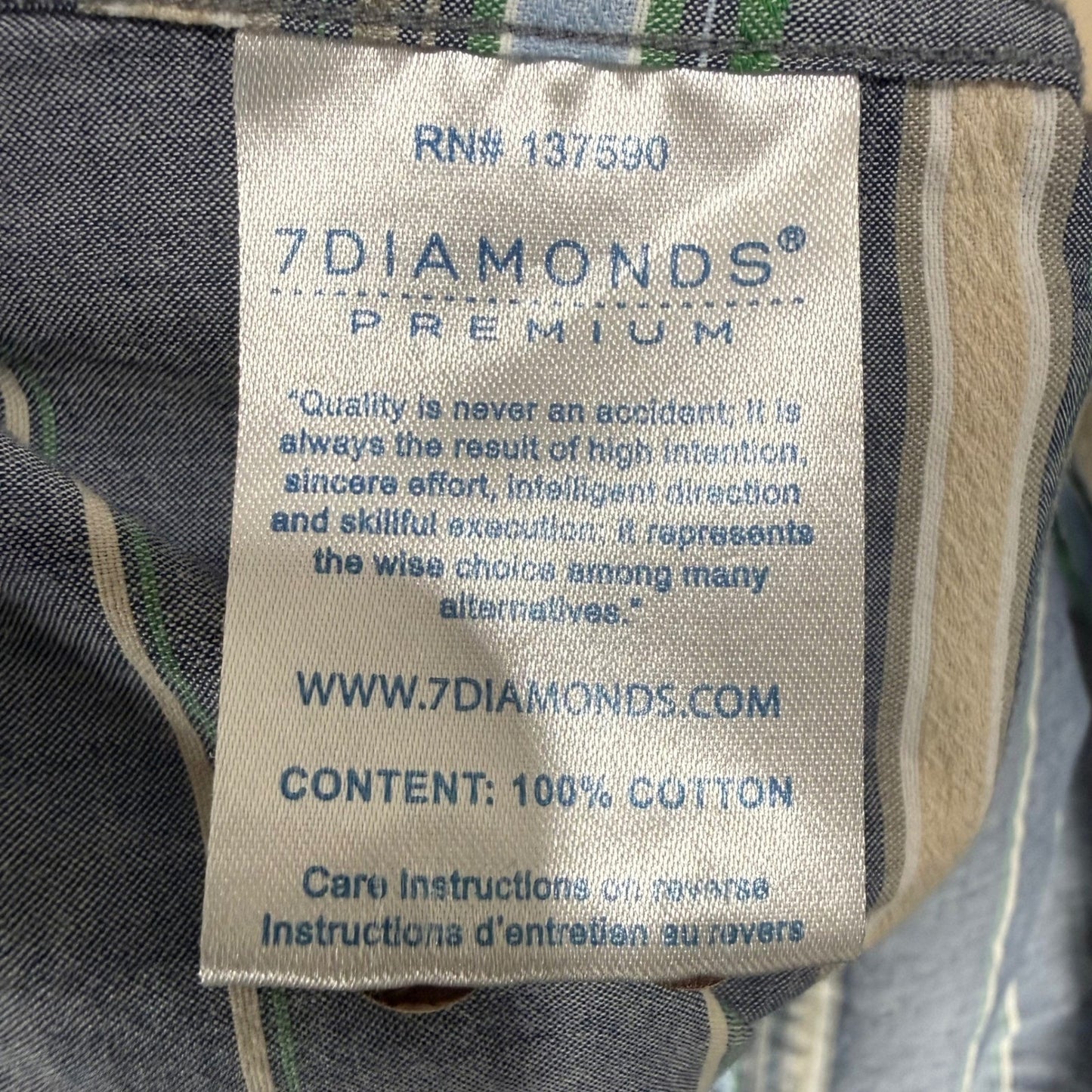 7 Diamonds Shirt Mens Large Striped Short Sleeve Button Up Casual Modern Comfort