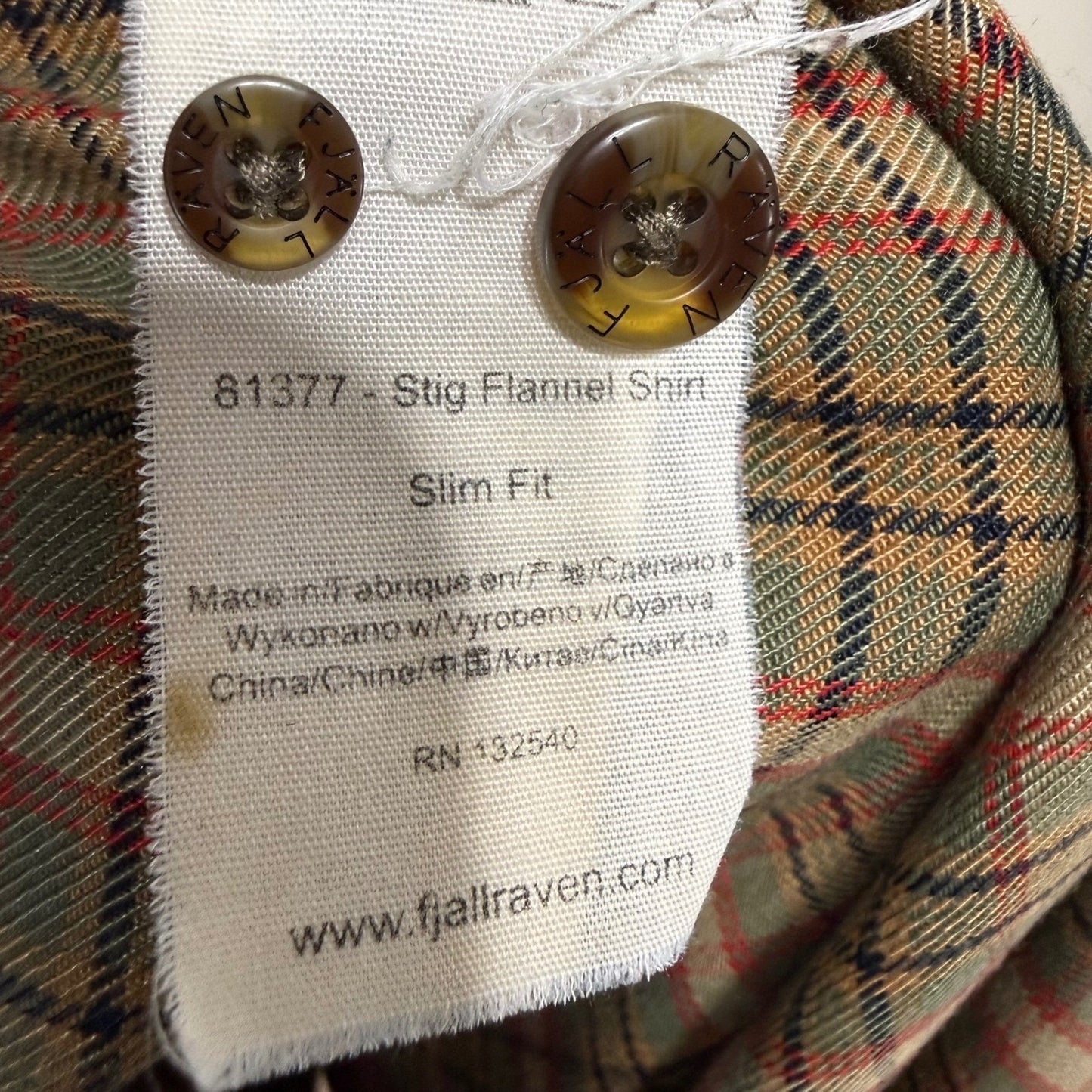 Fjallraven Stig Flannel Shirt Mens Medium Slim Fit Plaid Button Up Long Sleeve