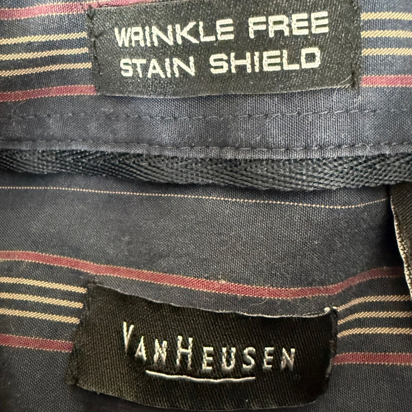 Van Heusen Mens XL Navy Blue Striped Wrinkle Free Stain Shield Button Down Shirt