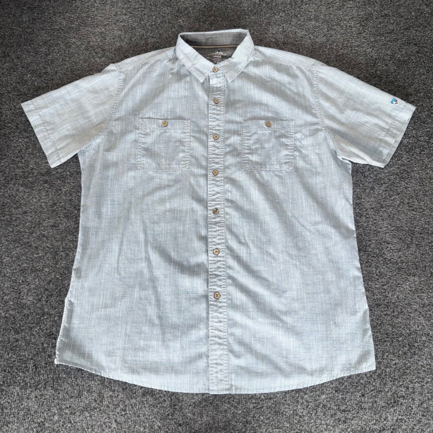 Kuhl Karib Shirt Mens Large Blue Short Sleeve Button Up Outdoor Gorpcore Hiking