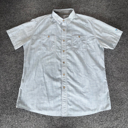 Kuhl Karib Shirt Mens Large Blue Short Sleeve Button Up Outdoor Gorpcore Hiking