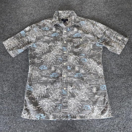 Croft & Barrow Fish Print Button Up Short Sleeve Casual Shirt Men's Small