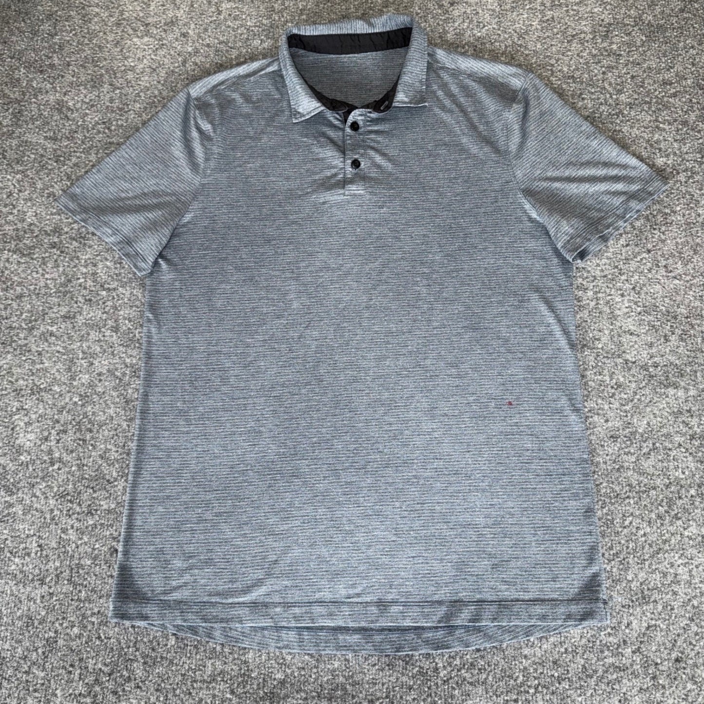Lululemon Polo Shirt Striped Gray Blue Mens Medium Athletic Fit Performance Golf