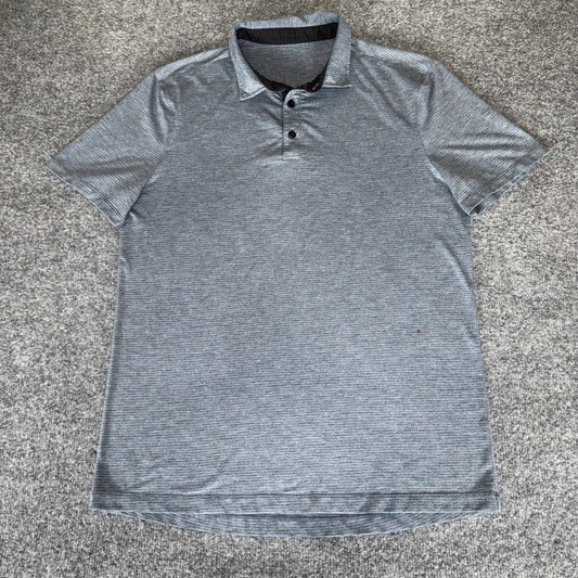 Lululemon Polo Shirt Striped Gray Blue Mens Medium Athletic Fit Performance Golf